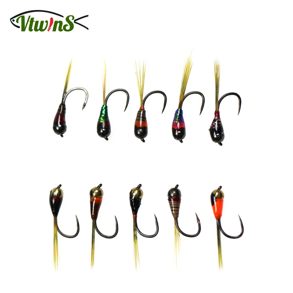 

Vtwins Epoxy Coated Brass Bead Spanish Perdigon Nymphs Euro Nymphing Style For Trout Bluegill Fishing lure Fishing Hooks