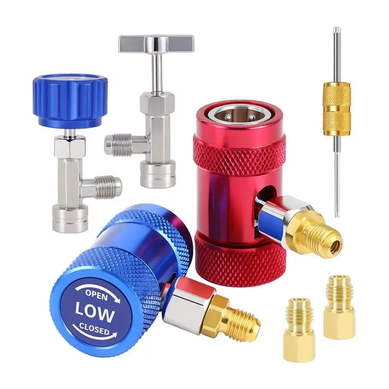 AB34-R1234yf Quick Coupler & Can Tap Kit, AC Recharge Tool Set With Self-Sealing & Puncture Refrigerant Can Taps