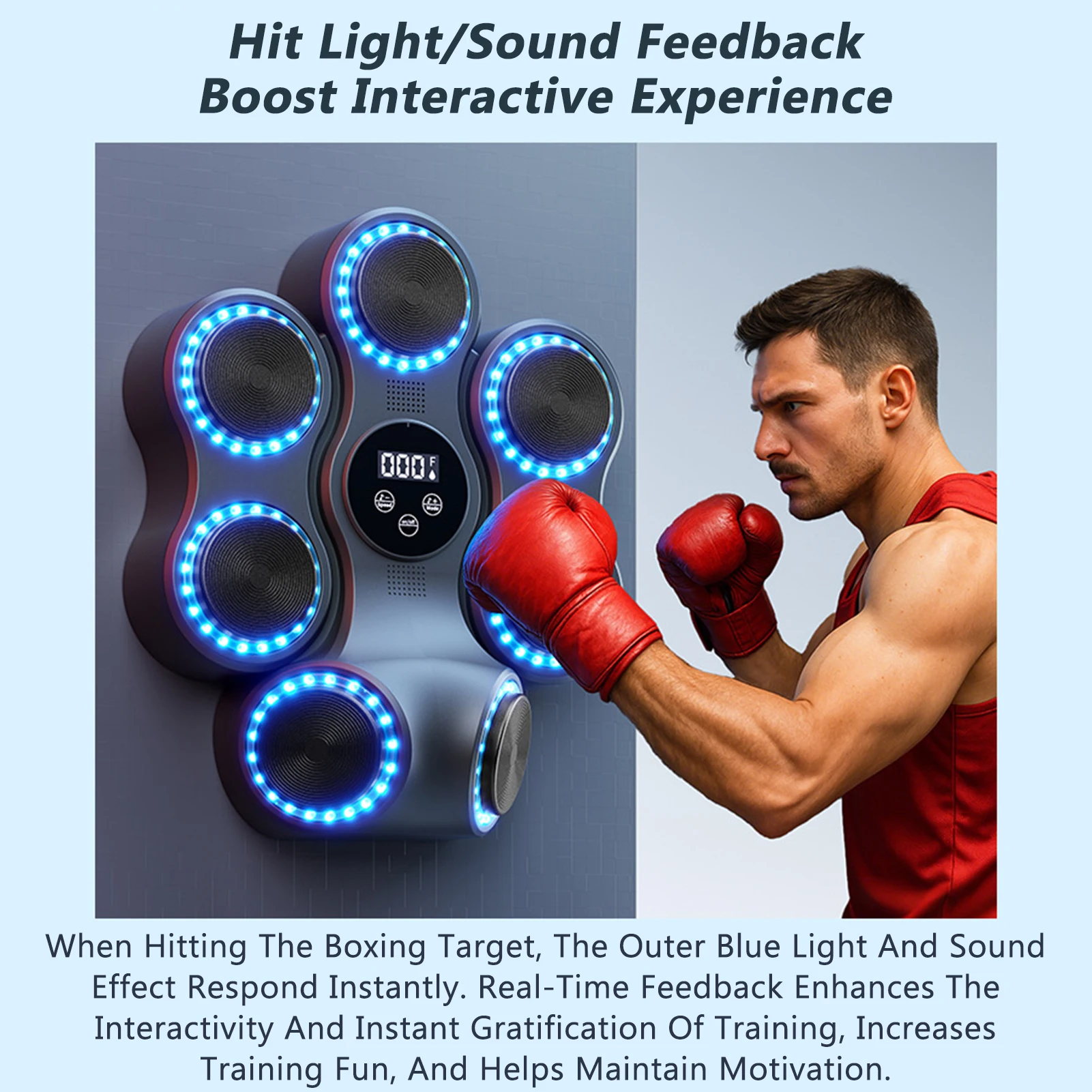 Máquina de boxeo inteligente con música para entrenamiento de reacción en casa