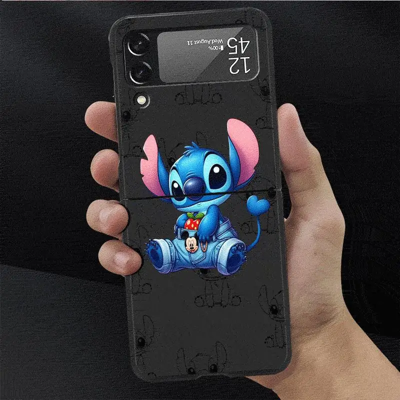 Cartoon Art Stitch Case for Samsung Galaxy Z Flip 4 3 5 5G Flip Shockproof Capa 6.7 Inches Black Hard PC ZFlip 4 Phone Cover