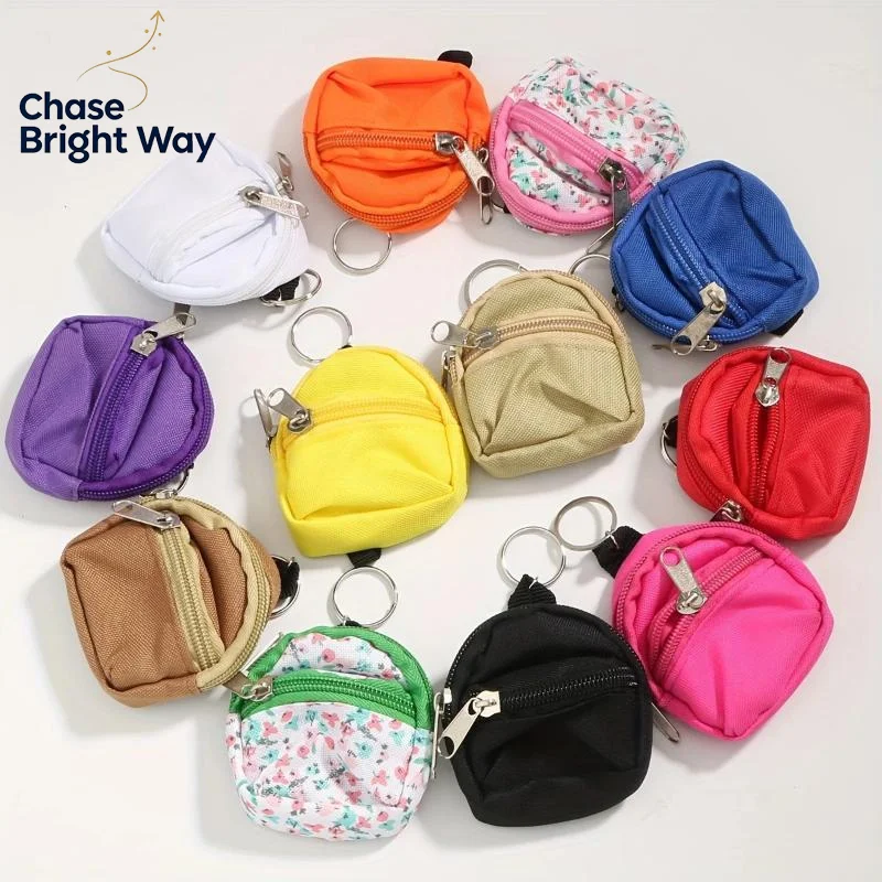 Mini Backpack Canvas Coin Purse with Detachable Key Ring Smooth Zipper Closure Lightweight Storage Bag for Daily Shopping