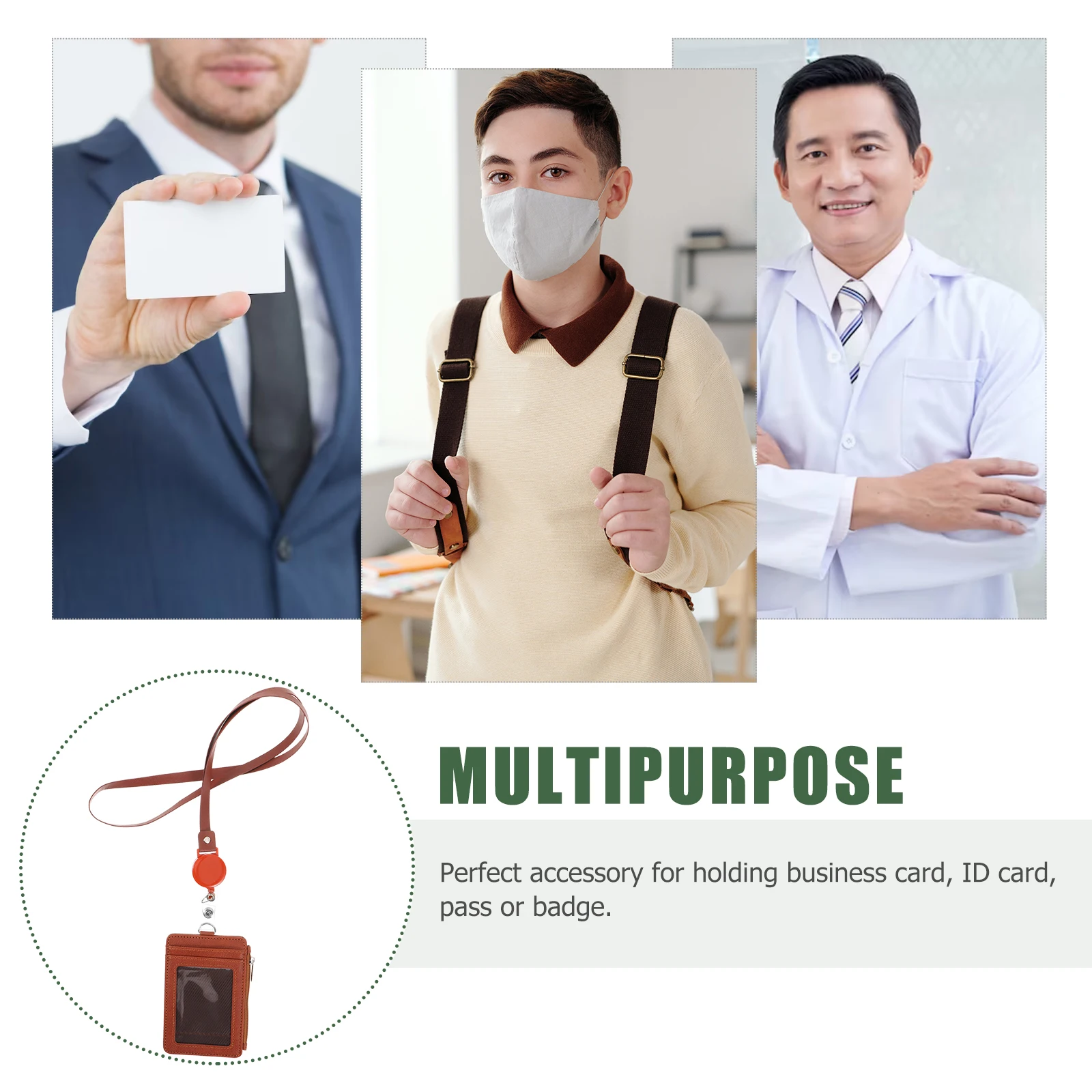 

PU Vertical Badge Holder With Clear Front Window And Detachable Neck Lanyard For ID And Business Cards