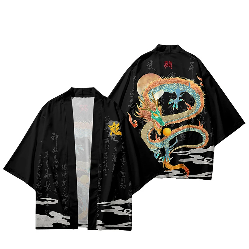 Cárdigan Kimono japonés con estampado de dragón para hombre y mujer, ropa Haori de talla grande 4XL, 5XL, 6XL, blanco y rojo, para verano, 2023