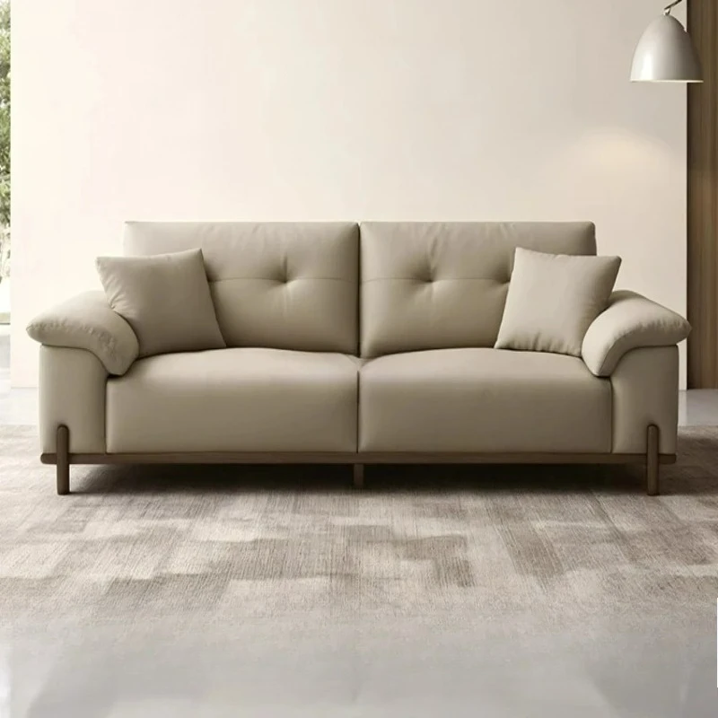 lt Italian simple leather small apartment sofa living room three-person straight row leather art sofa