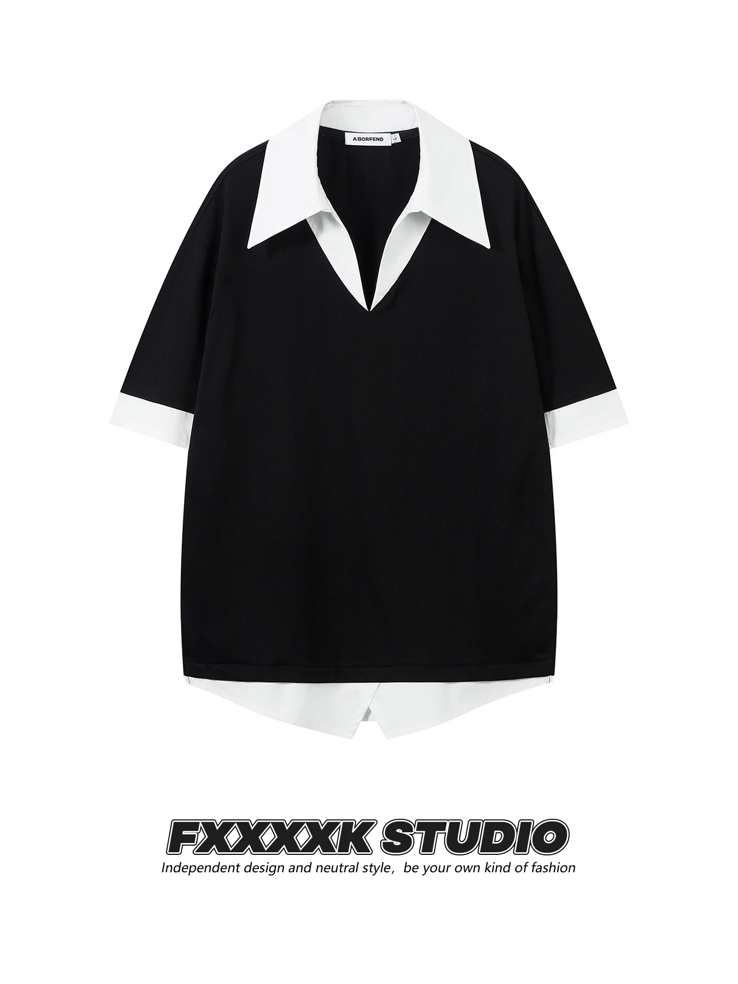 

Мужская летняя повседневная свободная рубашка FXK Original Color Blo Simple Splice с эффектом двухслойности, из смесового хлопка и полиэстера