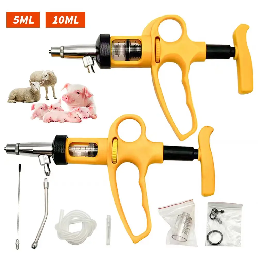 1個 5/10ml 動物用連続注射器 プラスチック製自動ワクチン接種ガン 動物用薬剤注入器 牛 豚 羊用