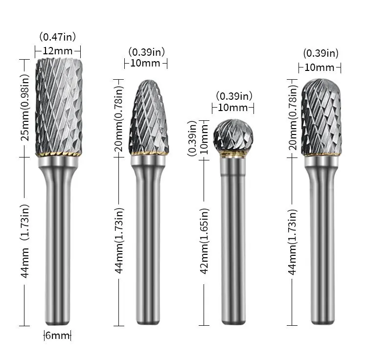 8Pcs Set Double Cut Carbide Rotary Burrs Bit CNC Engraving 1/4\