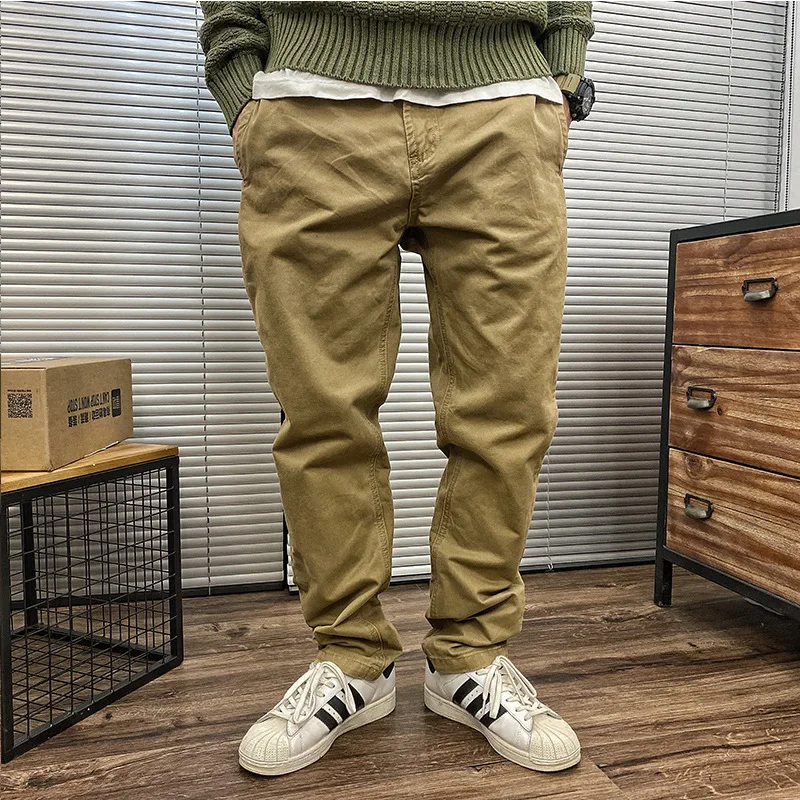 

Ami khaki heavyweight pure cotton work casual pants men's American retro motorcycle straight-leg men's pants loose trousers men