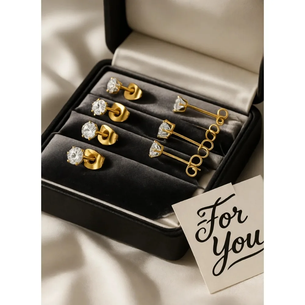 

6 пар гипоаллергенных сережек-гвоздиков для женщин, 3,8 мм, с позолотой 18K и кубическим цирконием 5А