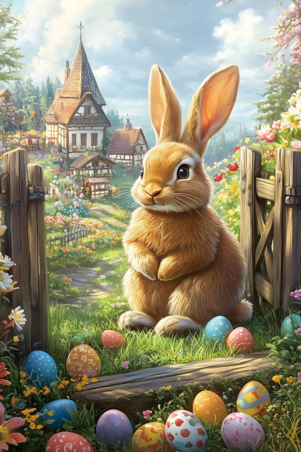 Cartoon Rabbit Easter Background Spring Garden Color Eggs Green Grass Bunny Easter Baby Portrait Photography Backdrop Photocall