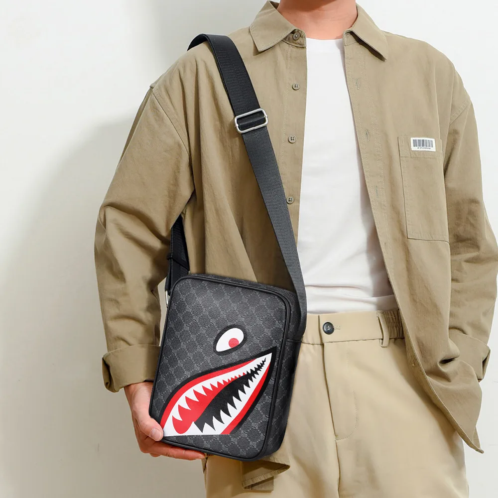 Premium Shark-Mouth Messenger Bag for Men Business Slim Crossbody Bag, Anti-Theft RFID Laptop Sling with Quick-Access Magnetic
