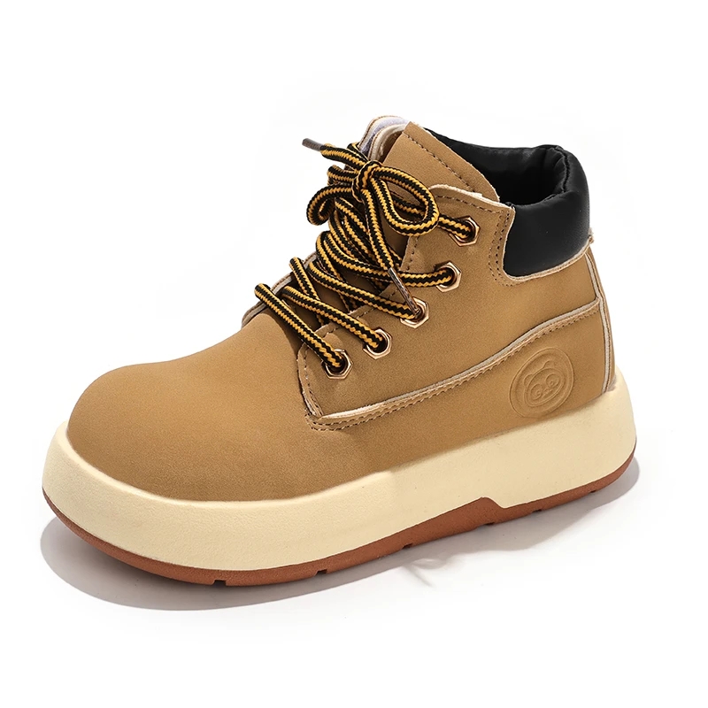 جديد للأطفال موضة الأحذية الصفراء الخريف الشتاء سميكة وحيد صبي فتاة المضادة للانزلاق عالية أعلى الأحذية الجلدية الدانتيل يصل الاطفال حذاء كاجوال #6