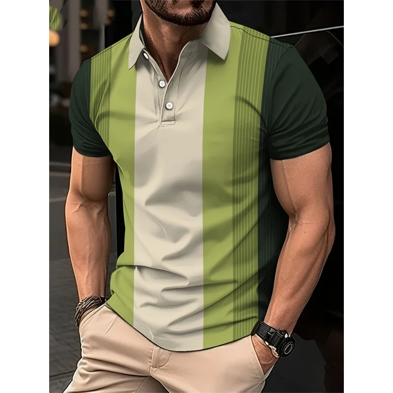 

Colorful Stripes 3D Printed Polo Shirt For Men Color Block Pattern Short Sleeves Tee Summer Casual Lapel Tops Oversized T-Shirts