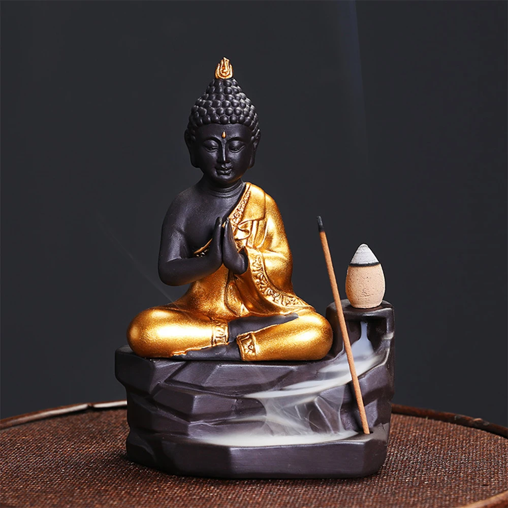 

Purple clay Shakyamuni incense burner, Southeast Asian Indian Buddha Backflow Censer, Creative Tathagata Aromatherapy Burner