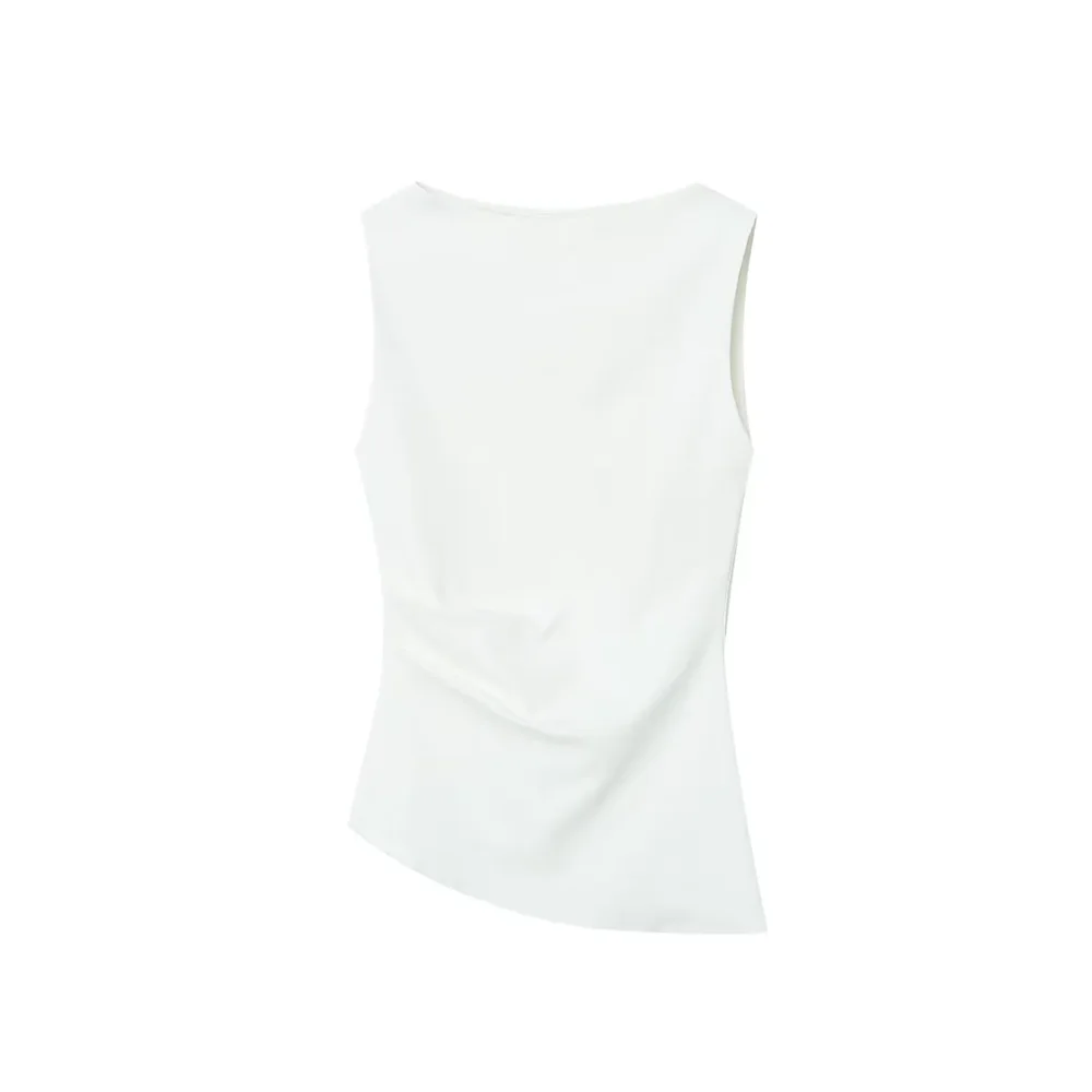 ملابس نسائية صيفية جديدة PB&ZA2025 ذات ثنيات غير متماثلة ومزاجية بسيطة ونحيفة بدون أكمام