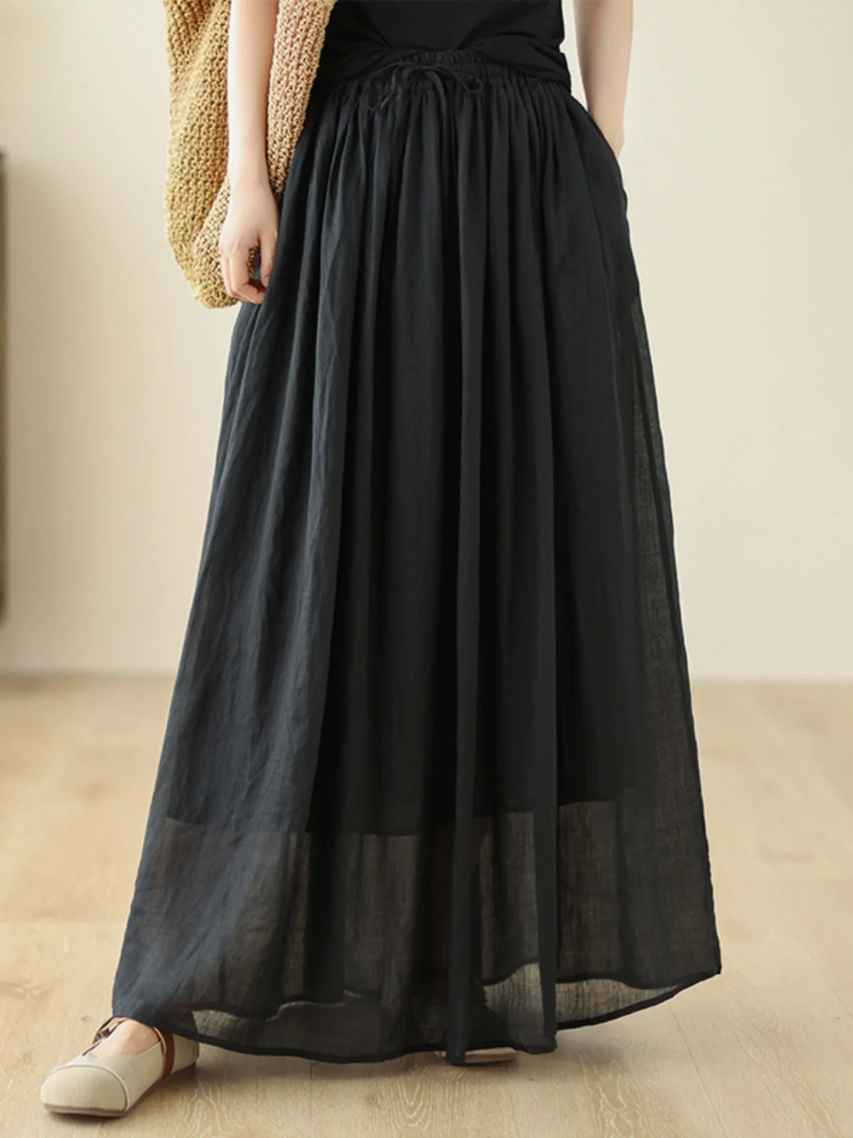 

Ele Double Layered A-Line Midi Skirt with Elastic Waist Autumn Collection Women's Faion Casual Flared Skirt