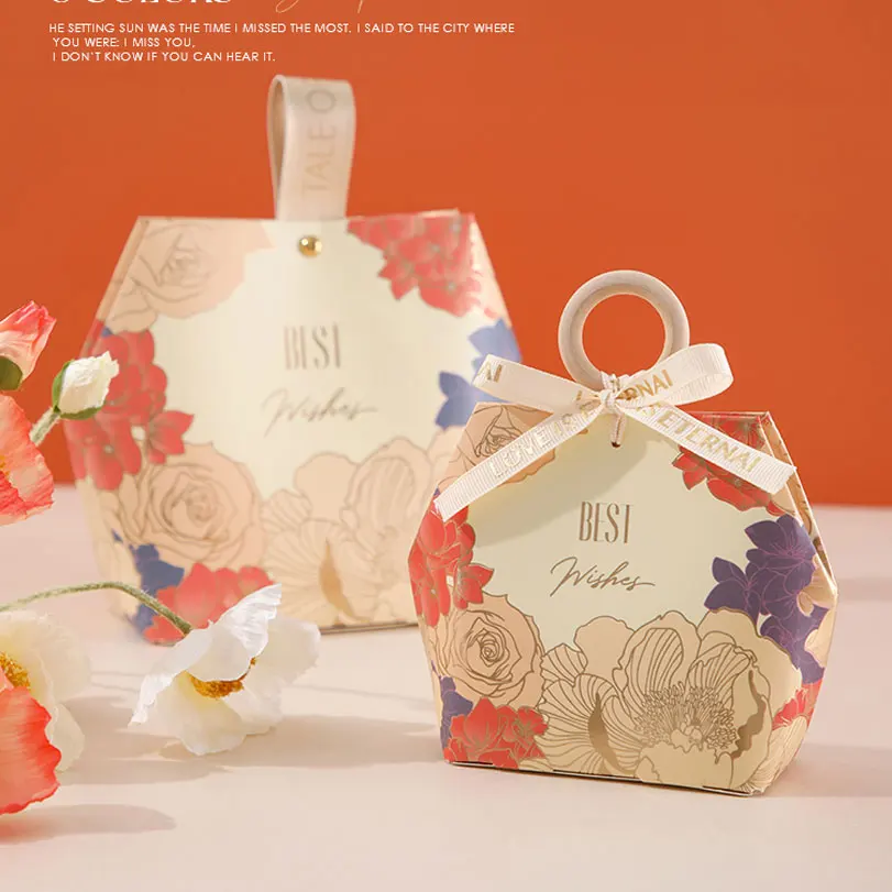 Creative Wedding Candy Box with Wooden Ring, DIY Favors, Birthday Party Jelwery Gift Packing Box, Empty Paper Box view 4