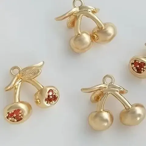 

14-каратное золото, инкрустированный цветным цирконием, кулон, трехмерная серия фруктов, манго, клубника, вишня, браслет «сделай сам», орнамент