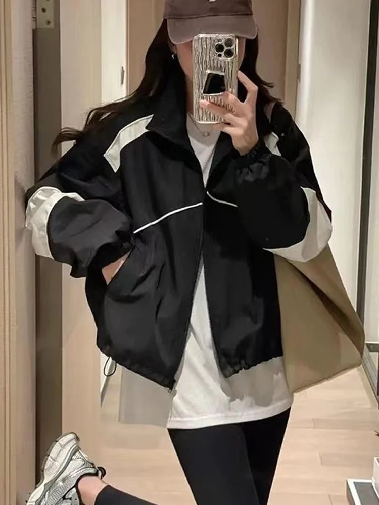 

Outdoor Jackets Women Autumn Vintage Long Sleeve Coat Lady Korean Fashion Stand Collar Jacket Female Y2K Causal Loose Outerwear