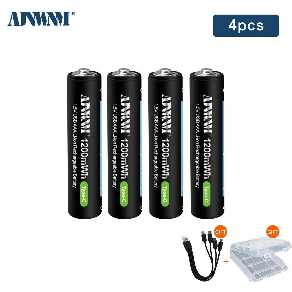 

AJNWNM USB AAA Rechargeable Batteries 1.5V 1200 mWh li-ion battery for remote control mouseElectric toy battery