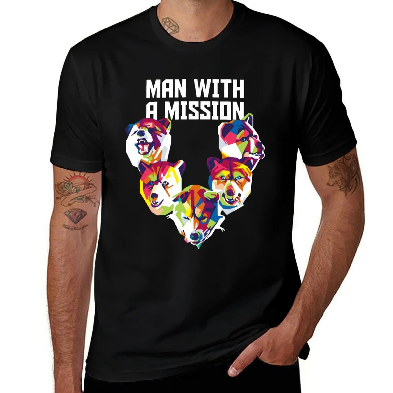 Man with a mission band wpap popart T-Shirt Large Size Breathable Tee