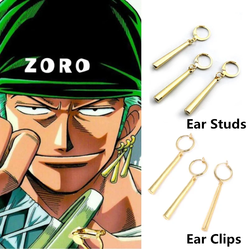 3Pcs/Set Anime Roronoa Zoro Cosplay Earrings Sauron Ear Clips Golden Pendant Hook Earrings For Women Men Jewelry