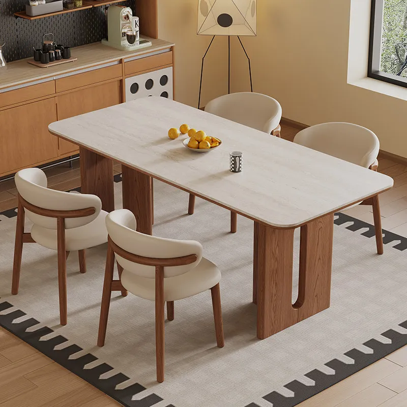 

Небольшой обеденный стол для квартиры с 6 стульями, прямоугольный, простой, винтажный, элегантный, комплект для столовой, мебель для дома.