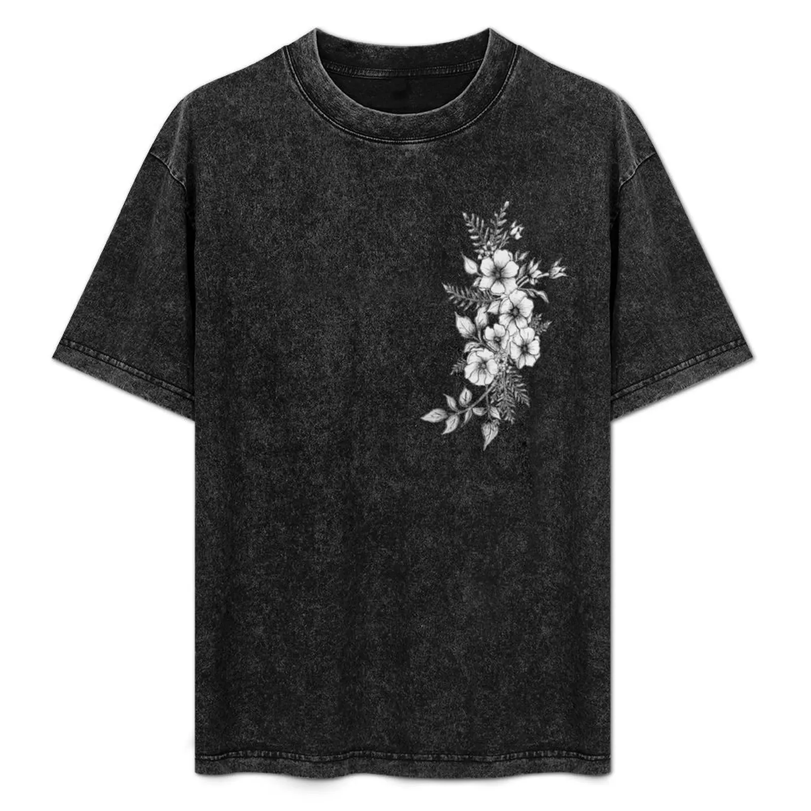

Black and White Flower Bunch T-Shirt All Match Print Short Sleeve Top