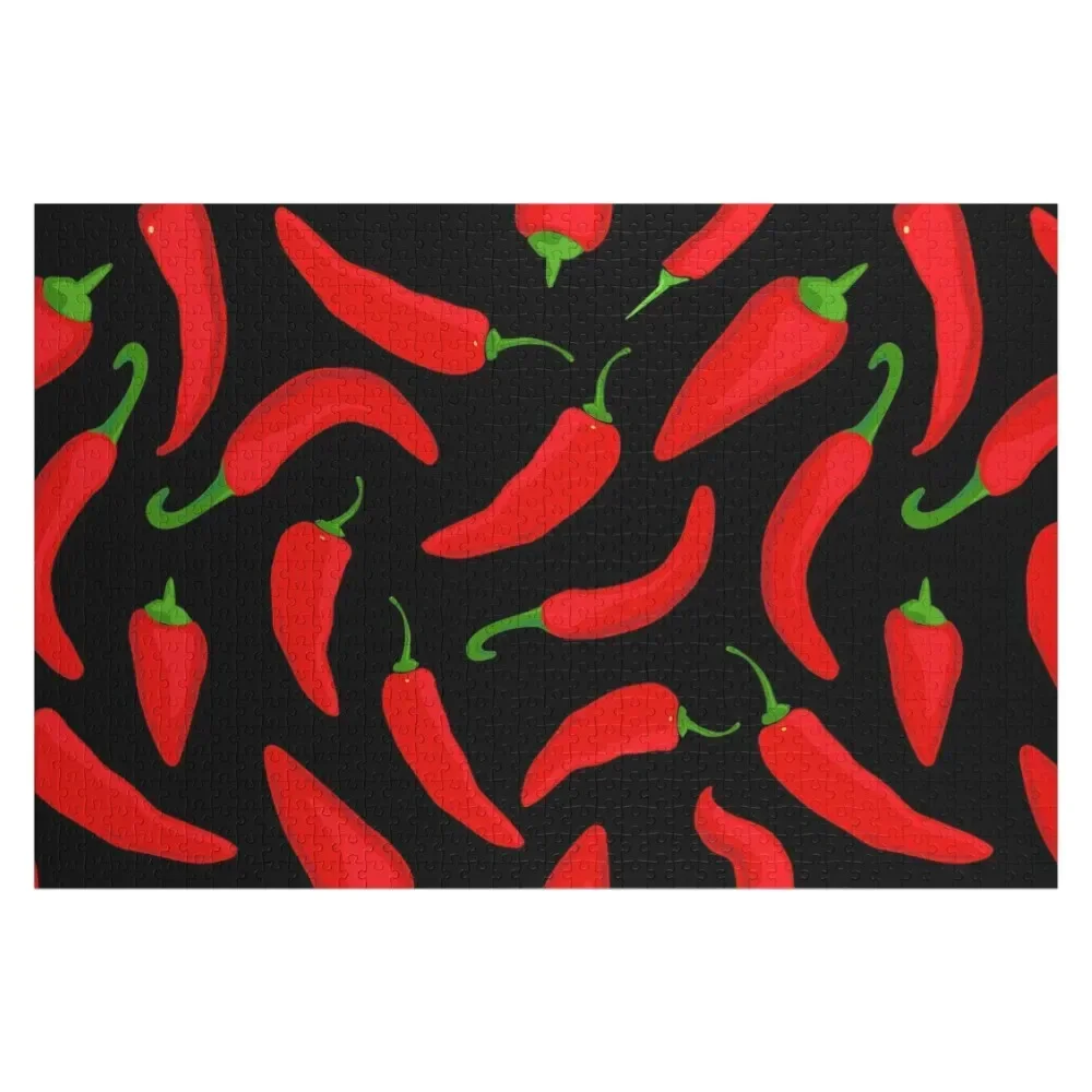 Jigsaw Puzzle com foto personalizada, Puzzle brinquedo de madeira, Red Chilli Pepper Pattern on Black