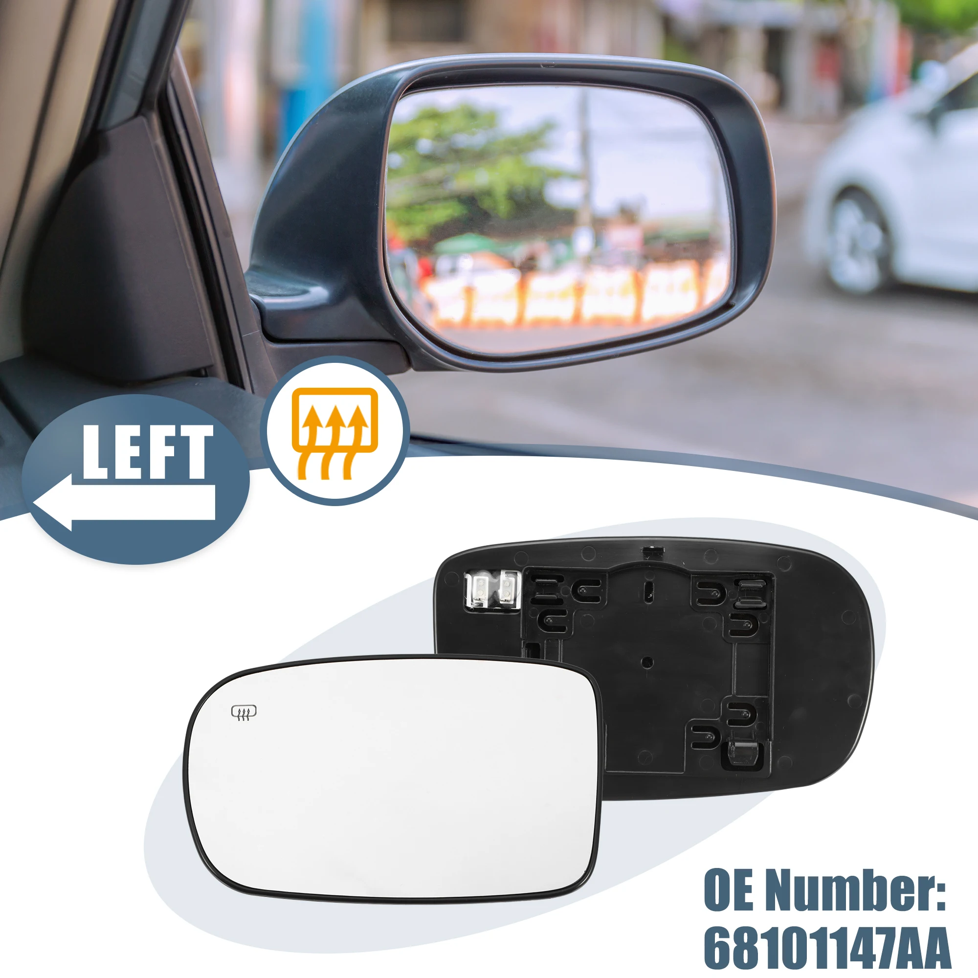 Uxcell Heated Mirror Glass 68101146AA W/ Backing Plate Right Passenger Side Car Exterior Mirror Glass for Chrysler 200 2011-2017