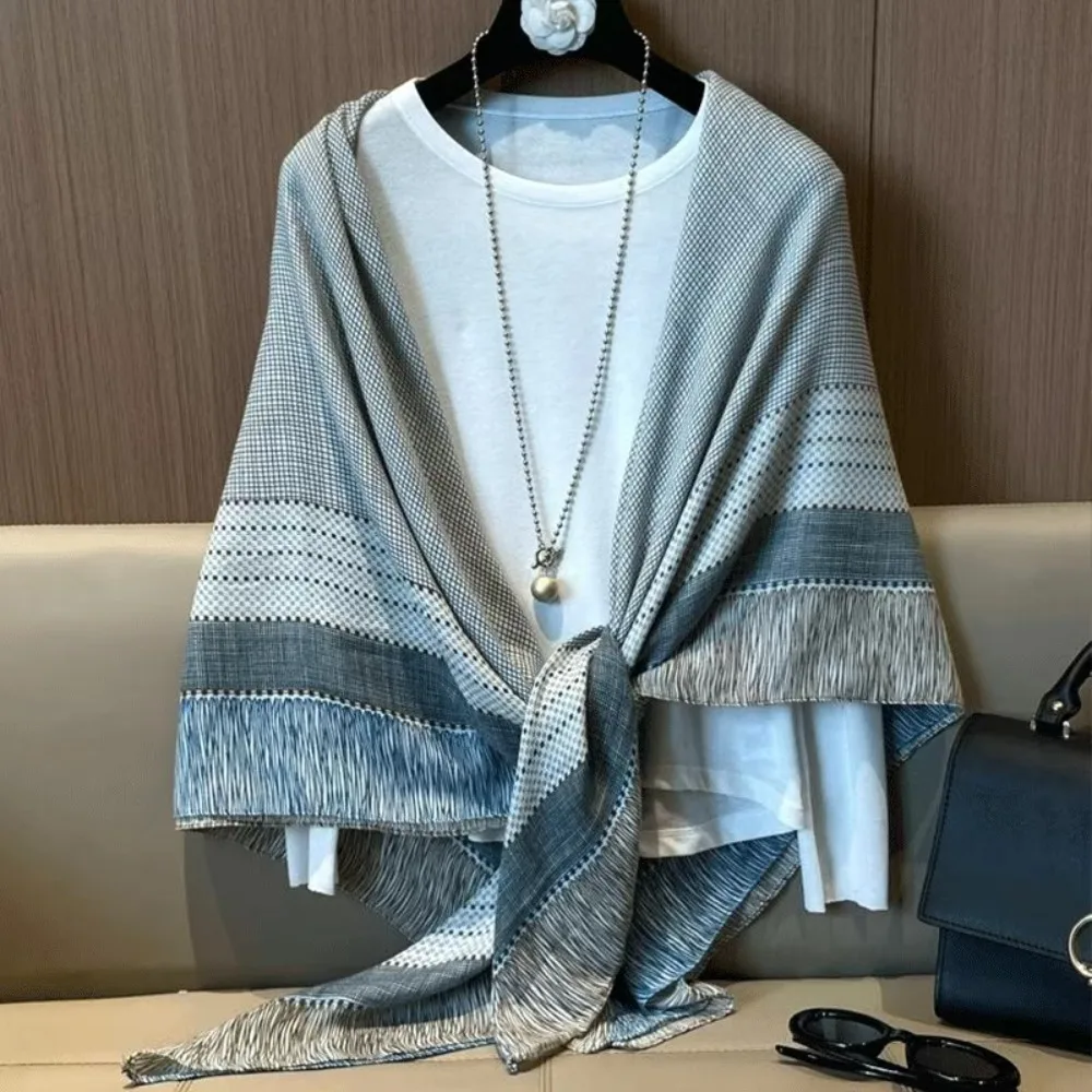 세련된 고급 면과 린넨 스카프 여성용 고급 아우터 숄 넥 스카프 가을 겨울 130cm 대형 사각 스카프