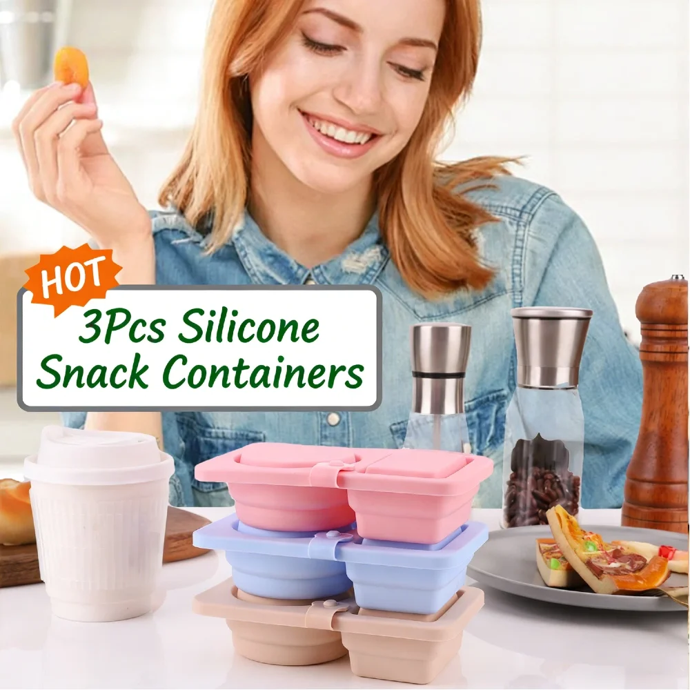 

3Pcs 2 Compartment Condiment Containers Food-Grade Silicone Leakproof Portion Sauce Cups Microwave Dishwasher Safe for Travel