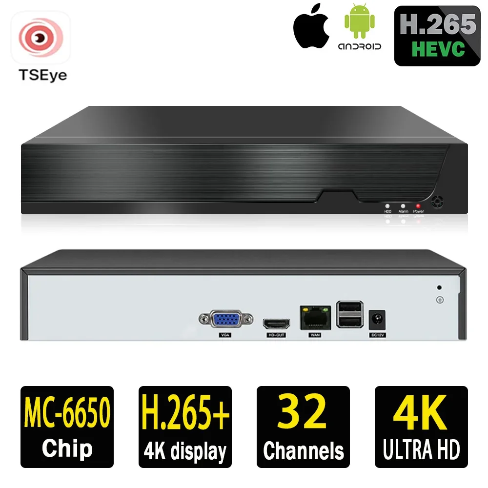 H.265+ 32ch NVR Network Video Recorder For Surveillance 4K/8MP/5MP/4MP/3MP/2MP IP Camera System