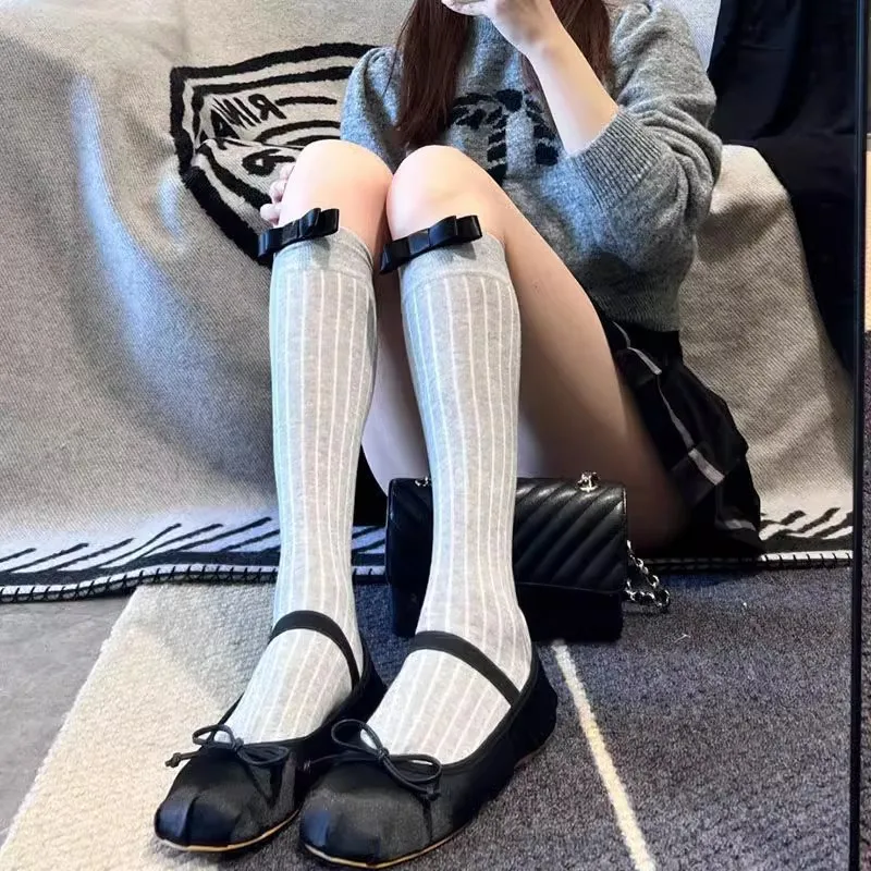 

Lolita Long Socks Cashmere Women Boot Wool Thigh Stocking Skinny Casual Bow Over Knee-High Fluffy Female Long Knee Sock