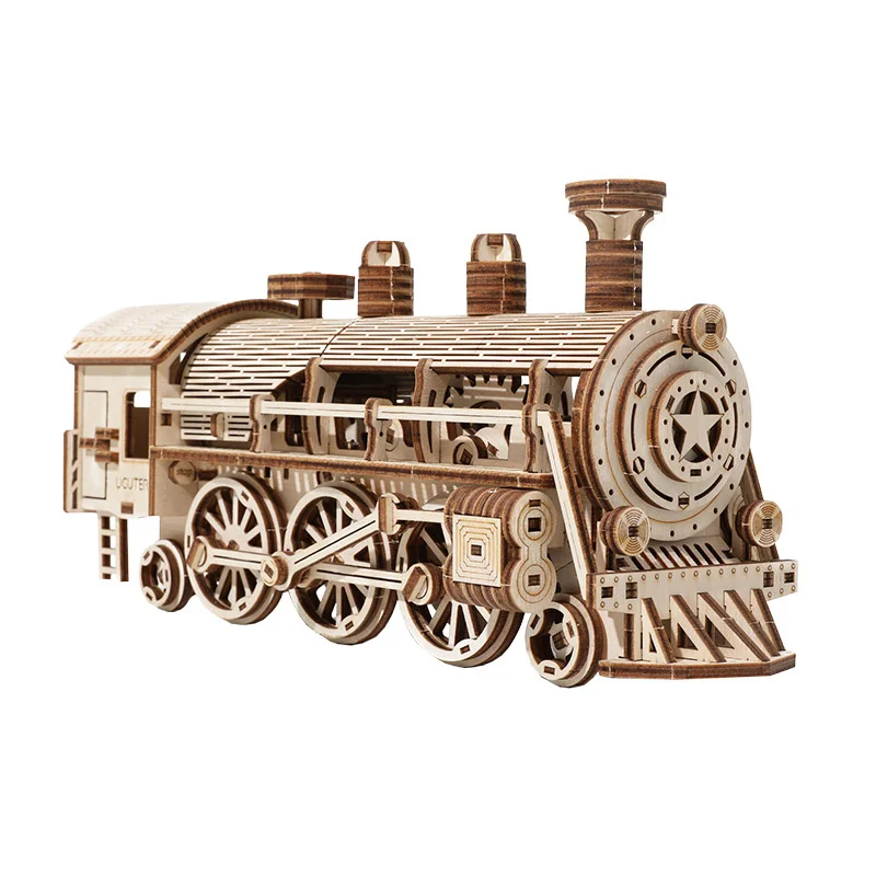 High-Difficulty Moving Train 3D Wooden Puzzle Train Model Diy Wooden Ability Jigsaw Assembled Toy for Adult Children Gift