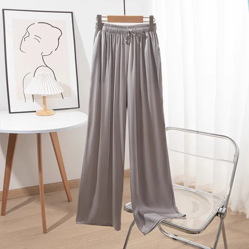 93% Natural Mulberry Silk Elastic Double Qiao Satin Loose High Waisted Versatile Women's Fashionable Casual Straight Leg Pants