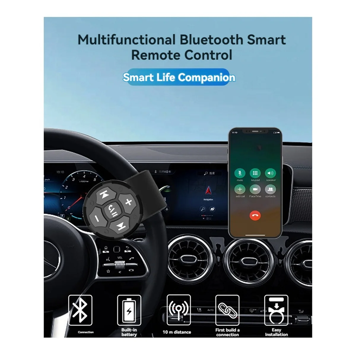 Universal Motorcycle Bike Handlebar Controller Wireless Bluetooth Volume Music Adjust Button Car Steering Wheel Control