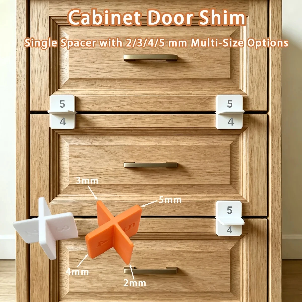 4Pcs Cabinet Door Shim Spacers, 2/3/4/5mm Size Wood Board Gap Spacers, Drawer Panel Alignment Shims For Furniture Installation