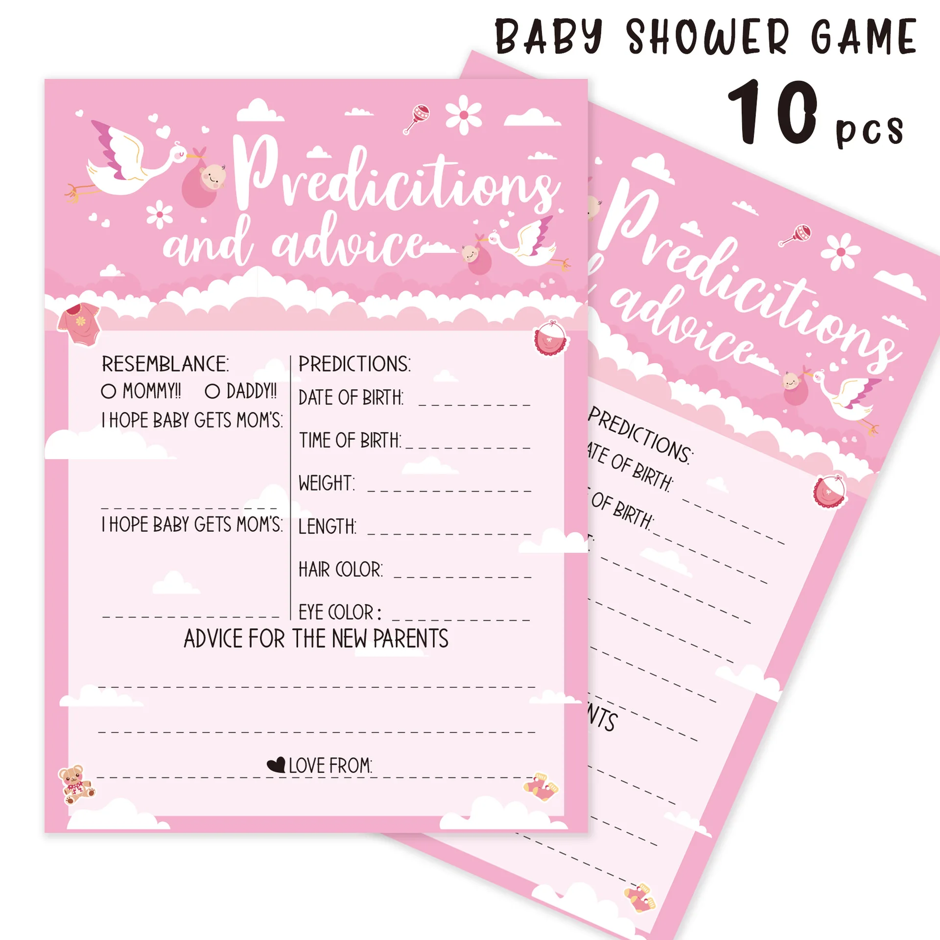 10Pcs Gender Revealing Baby Secrets Team Game Card Baby Shower Birthday Party Pink Prediction Suggestion