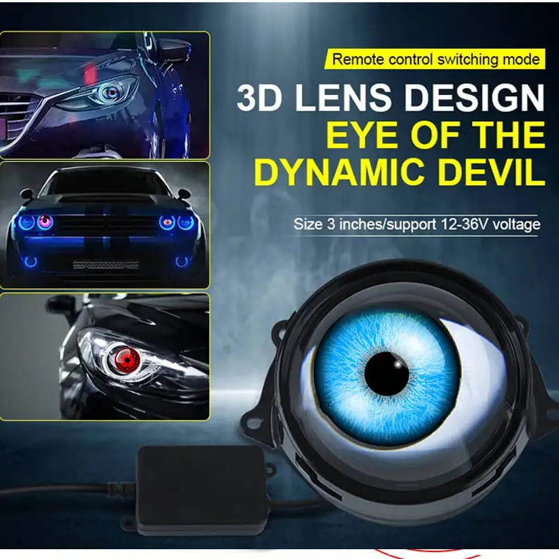 1pc/2pc 6/33 Patterns Dynamic LED Eye Light Car Headlight 1.5w Devil EyeS Multi-mode LED Modified Lens Headlight Accessories