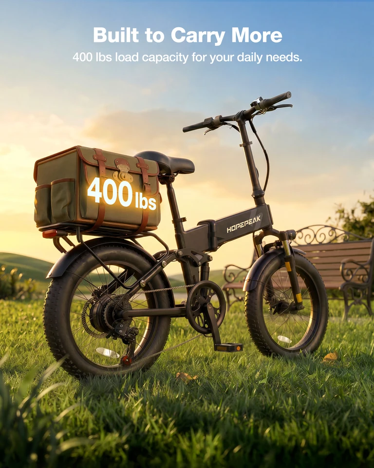 Hopepeak Z20 Folding Electric Bike for Adults, 1200W Peak Motor 48V 12Ah Battery, 20"×3" Fat Tire Commuter Ebike, 28MPH 65Mi,  7 Speed Foldable Electric Bicycle with Full Suspension image 10
