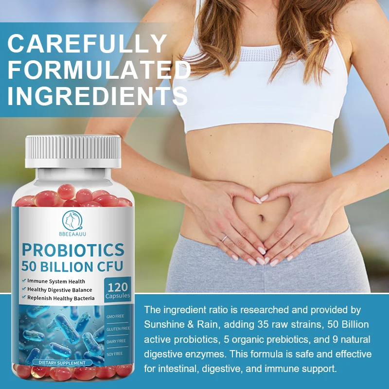 BBEEAAUU Newly Upgraded Prebiotic Probiotic Capsules Help Digestion Relieve Constipation Clean Reduce Intestinal Burden