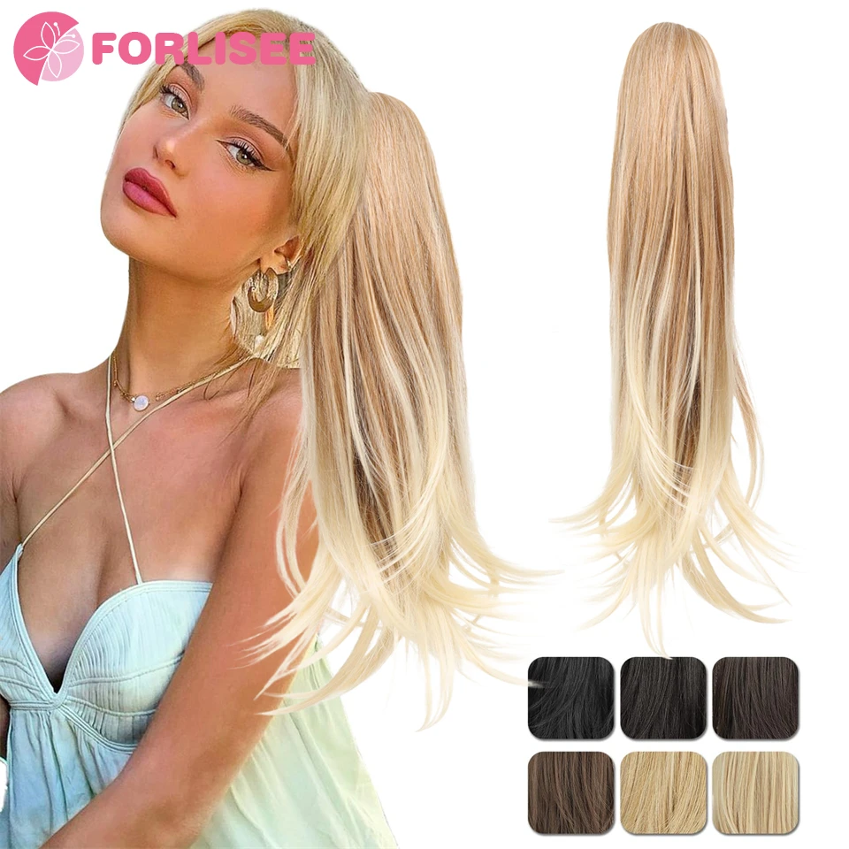 Synthetic Claw Clip In Ponytail Hair Extensions Hairpiece Long Silky Straight Fake Blonde Pigtail With Elastic Band Horse Tail