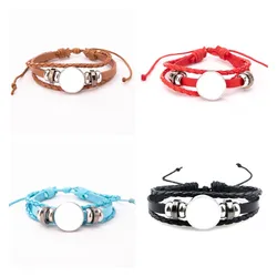 Sublimation Blank Woven Leather Rope Bracelet Candy Color Fashion Bracelets Jewelry Gifts For Customize Birthday Anniverary Day