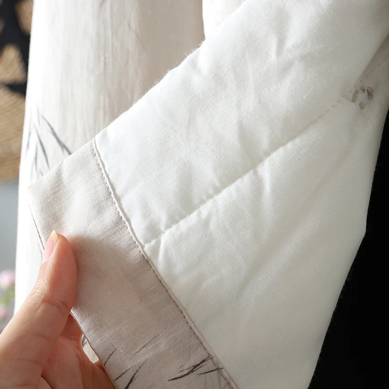 เสื้อโค้ทผ้าฝ้ายสไตล์เรโทร น้ำหนักเบา พิมพ์ลาย คอตั้ง ติดกระดุม ให้ความอบอุ่นสำหรับฤดูหนาว ทรงหลวมสำหรับผู้หญิง แขนยาว