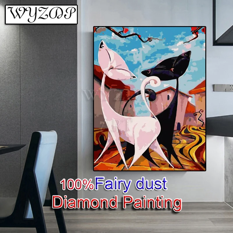 Cat 100% Fairy Dust Diamond Painting Art Crafts Full Diamond Embroidery Set Cross Stitch AB Diamond Art Crystal Decoration Gift