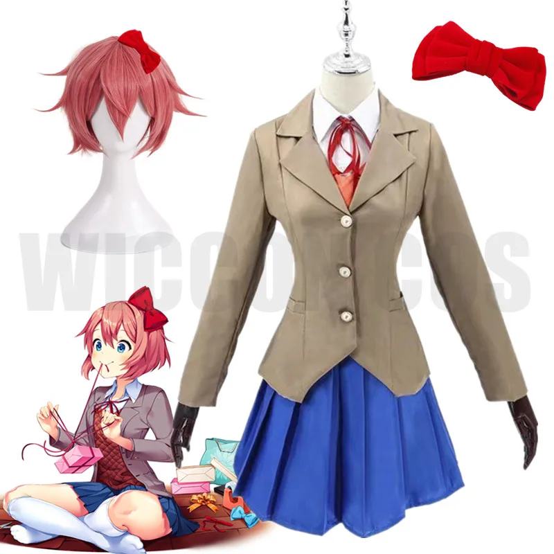 Anime Doki Doki Literature Club Sayori Cosplay Monika Yuri Natsuki Cosplay Costume School Girl Women Uniform