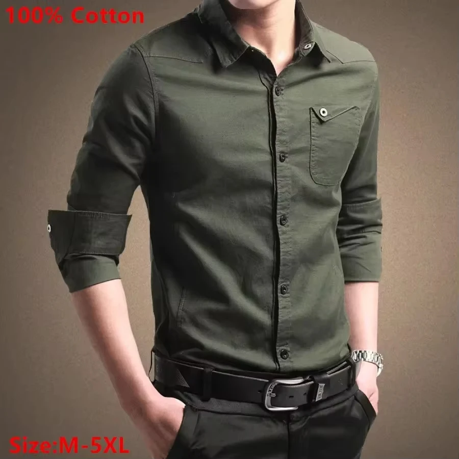 

High-quality 100% Cotton Shirts New Men's Long Sleeve Business Casual Shirts Fashion Solid Slim Versatile Tops Male Blouses