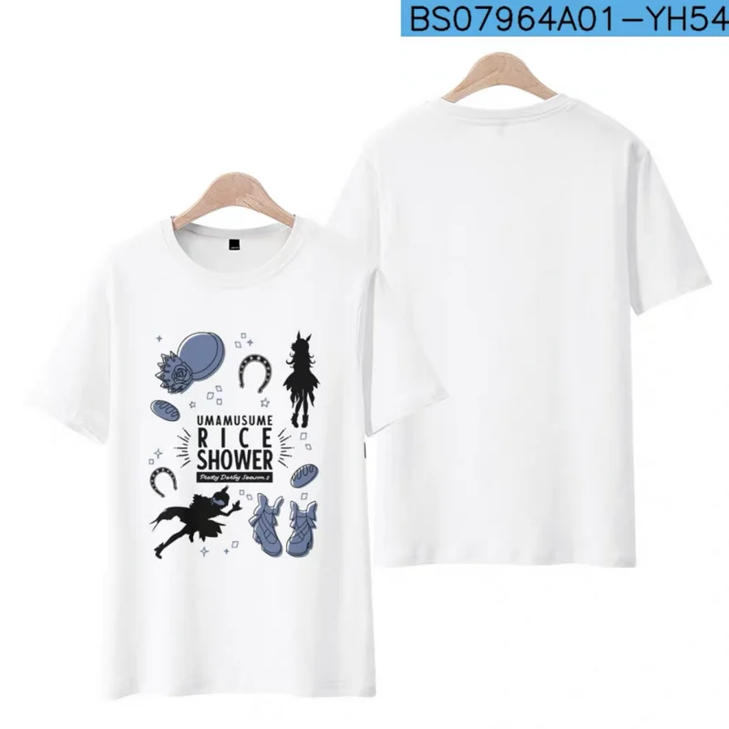 

Uma Musume Pretty Derby Rice Shower Printing T-shirt Summer Round Neck Short Sleeve Popular Japanese Anime Streetwear Plus Size