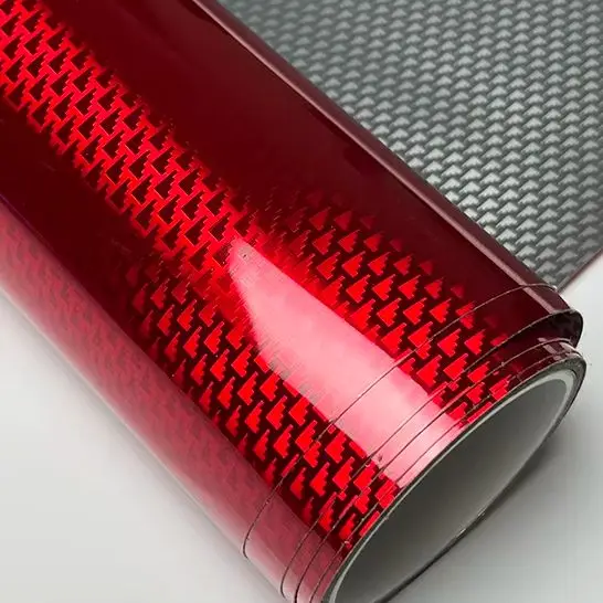PET Ultra Glossy Red Forged Carbon Fiber Chrome Metallic Vinyl Wrap Film Self Adhesive Car Sticker Decal With Air Release